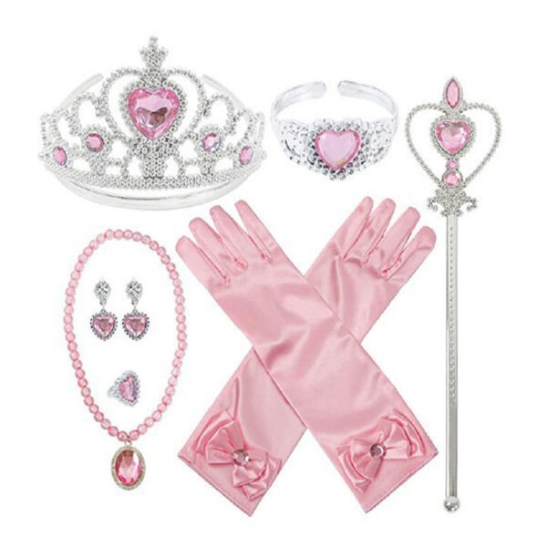 Lot accessoires princesse rose clair, petite fille 2-6ans, costume enfant petit prix pas cher, baguette, couronne, bijoux, collier, bracelet, gant, carnaval, fête école, Noel, enfant, costume princesse, taille 2,3,4,5,6ans, fête costumée, idée cadeau anniversaire, enfant déguisé, rêves,