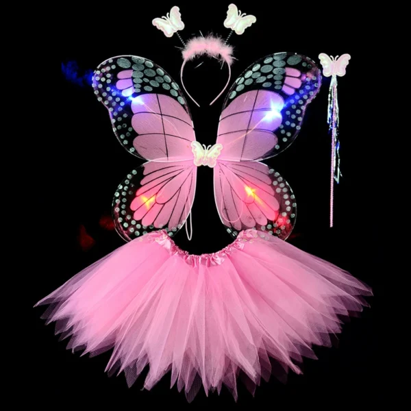 Déguisement papillon rose, aile à LED jupette froufrou, ensemble jupette petite fille pas cher petit prix 2-6ans, facile a enfiler, costume enfant, magnifique ensemble LED, serre tête papillon, baguette, carnaval, fête école, Noel, accessoires princesse, costume, taille 2,3,4,5,6ans, fête costumée, idée cadeau anniversaire enfant déguisé, rêves, imagination,