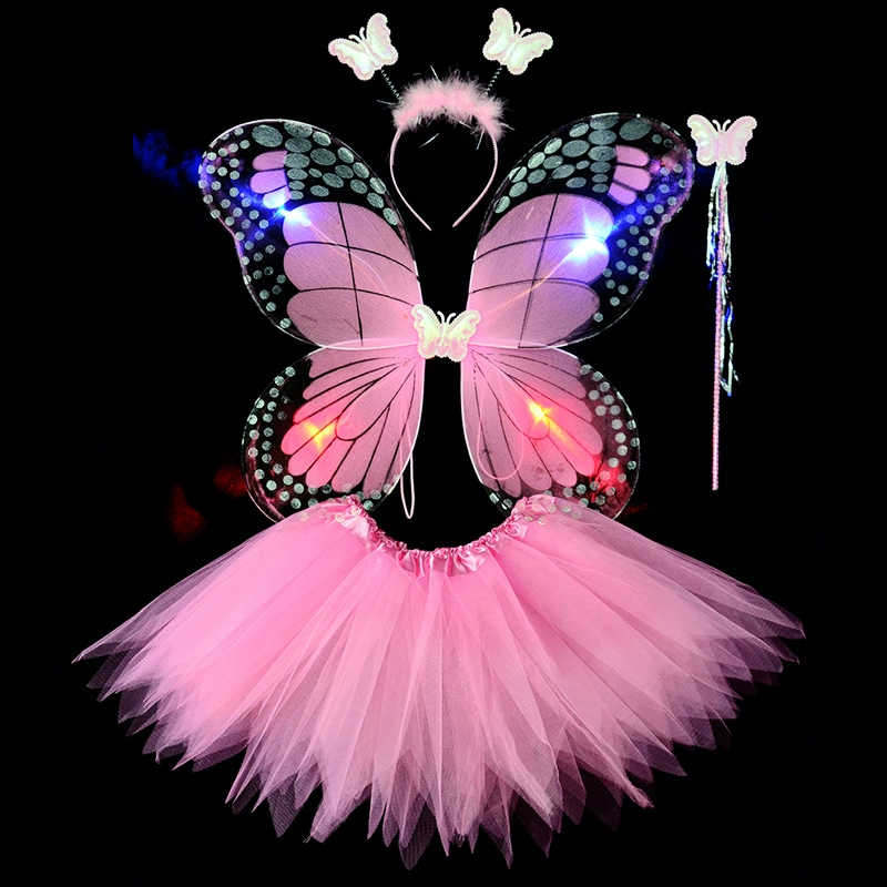 Déguisement papillon rose, aile à LED jupette froufrou, ensemble jupette petite fille pas cher petit prix 2-6ans, facile a enfiler, costume enfant, magnifique ensemble LED, serre tête papillon, baguette, carnaval, fête école, Noel, accessoires princesse, costume, taille 2,3,4,5,6ans, fête costumée, idée cadeau anniversaire enfant déguisé, rêves, imagination,