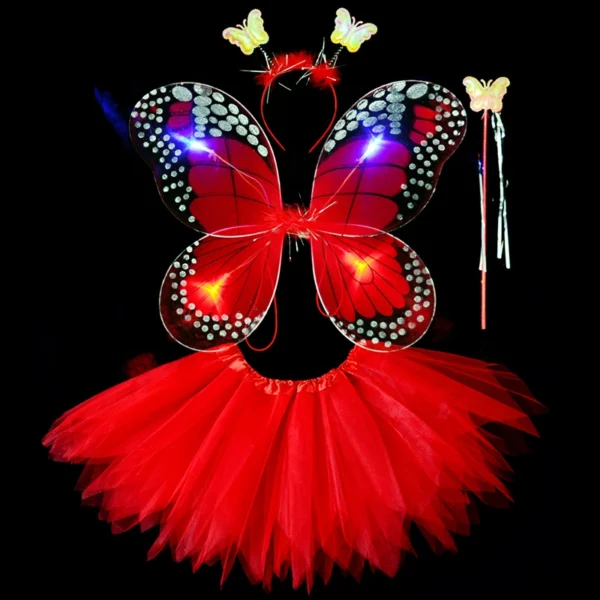 Déguisement papillon rouge, aile à LED jupette froufrou, ensemble jupette petite fille pas cher 2-6ans, facile a enfiler, costume enfant, magnifique ensemble LED, serre tête papillon, baguette, carnaval, fête école, Noel, enfant, accessoires, costume, taille 2-6ans, fête costumée, cadeau, enfant déguisé, rêves, imagination,