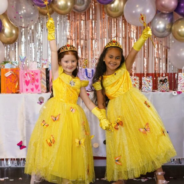 Déguisement petite fille magnifique robe princesse jaune dorée papillon, anniversaire déguisé, costume bonne qualité petit prix pas cher accessoires princesse, couronne, baguette, gant, bijoux, costume, taille 2,3,4,5,6,7,8,9,10ans, fête costumée, thème robe papillon, idée cadeau anniversaire petite fille, enfant déguisé, carnaval, fête école, monde féerique, Noel, rêves, imagination,