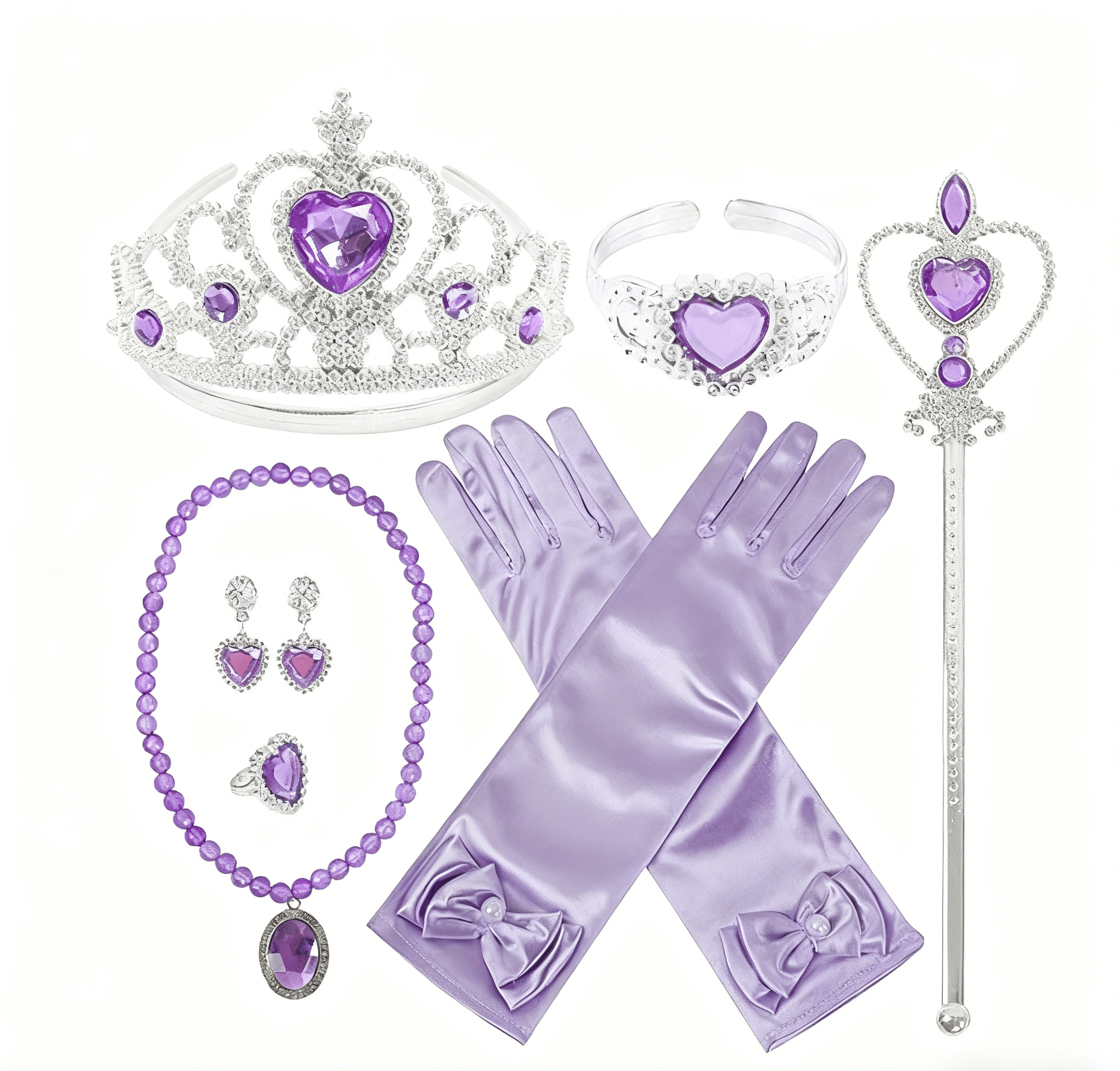Lot accessoires princesse violette Raiponce, petite fille 2-6ans, costume enfant petit prix pas cher, baguette, couronne, bijoux, collier, bracelet, gant, carnaval, fête école, Noel, enfant, costume princesse, taille 2-6ans, fête costumée, cadeau, enfant déguisé, rêves, imagination,