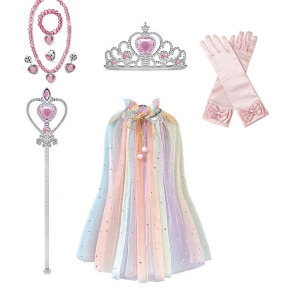 Lot accessoires princesse multicolores, petite fille 2,3,4,5,6ans, costume enfant petit prix pas cher, cape princesse, baguette, couronne, bijoux, collier, bracelet, gant, carnaval, fête école, Noel, enfant, costume bonne qualité, taille 2-6ans, fête costumée, cadeau, enfant déguisé, rêves, imagination,