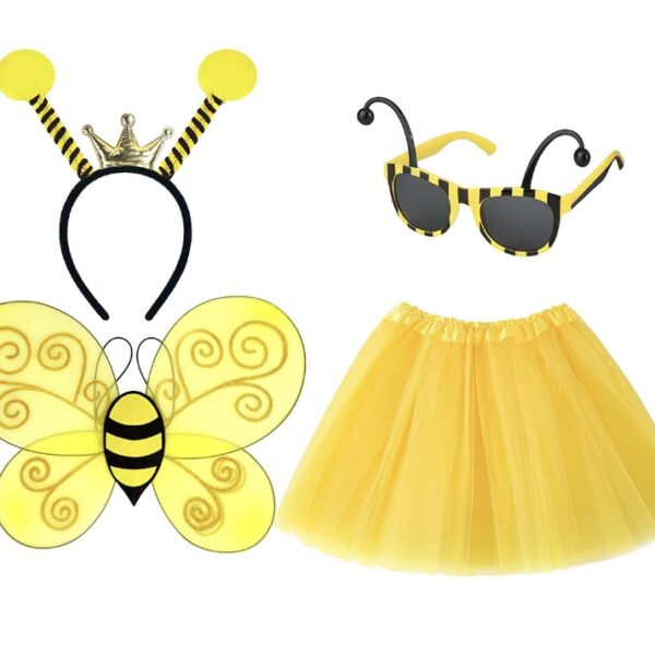Déguisement abeille, ensemble jupette petite fille enfant aile élastique, jupette jaune et noir, petit prix pas cher accessoires féerique, serre tête abeille, petite lunette, sourire enfant, anniversaire déguisé, bonheur, accessoires, costume, taille 2-6ans, fête costumée, ensemble jupette taille 2-6ans, cadeau, enfant déguisé, carnaval, fête école, monde féerique, Noel, rêves, imagination, aventure magique
