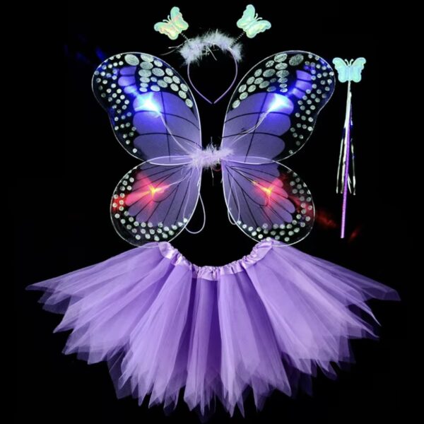 Déguisement papillon violet, aile à LED jupette froufrou, ensemble jupette petite fille pas cher 2-6ans, facile a enfiler, costume enfant, magnifique ensemble LED, serre tête papillon, baguette, sourire, carnaval, fête école, Noel, enfant, accessoires, costume, taille 2-6ans, fête costumée, cadeau, enfant déguisé, rêves, imagination,
