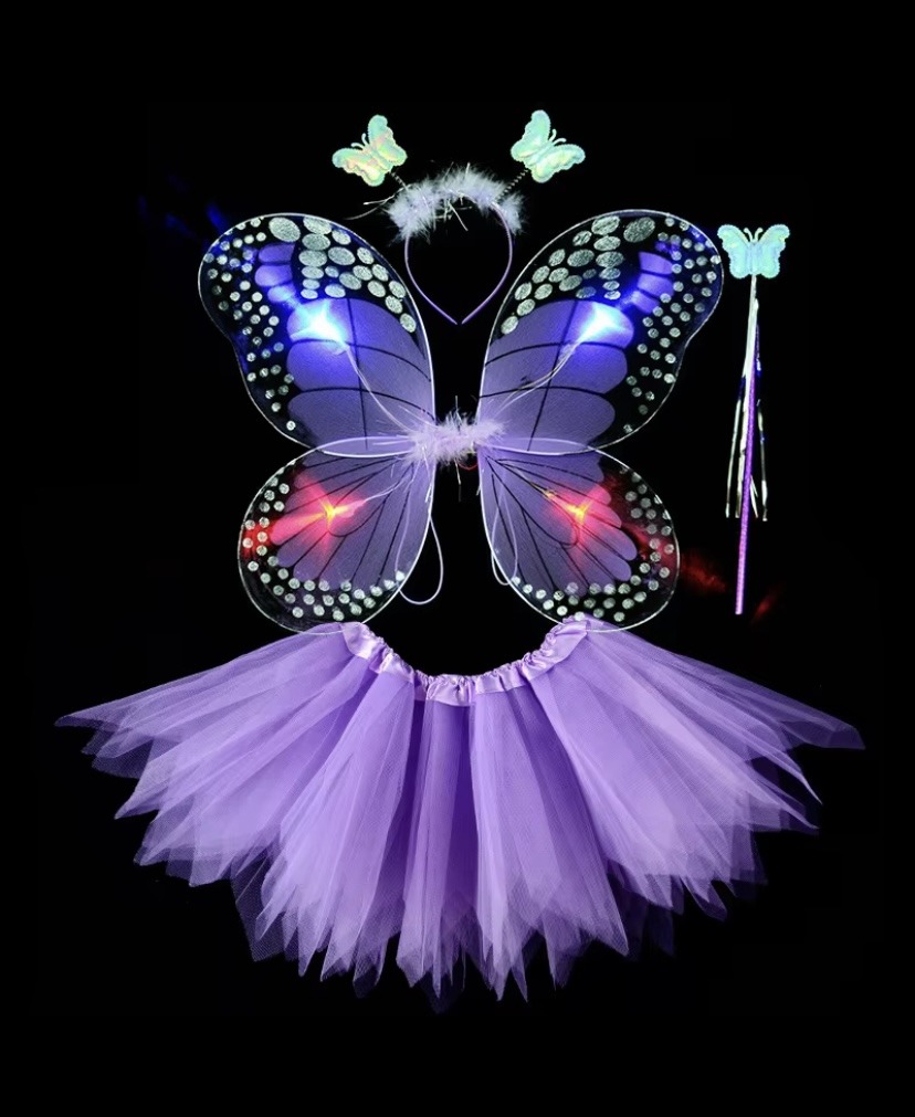 Déguisement papillon violet, aile à LED jupette froufrou, ensemble jupette petite fille pas cher 2-6ans, facile a enfiler, costume enfant, magnifique ensemble LED, serre tête papillon, baguette, sourire, carnaval, fête école, Noel, enfant, accessoires, costume, taille 2-6ans, fête costumée, cadeau, enfant déguisé, rêves, imagination,