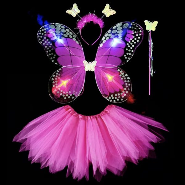 Déguisement papillon rose fuchsia, aile à LED jupette froufrou, ensemble jupette petite fille pas cher 2-6ans, facile a enfiler, costume enfant, magnifique ensemble LED, serre tête papillon, baguette, carnaval, fête école, Noel, enfant, accessoires, costume, taille 2-6ans, fête costumée, cadeau, enfant déguisé, rêves, imagination,