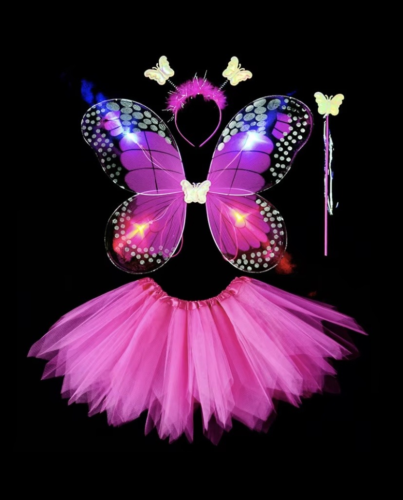 Déguisement papillon rose fuchsia, aile à LED jupette froufrou, ensemble jupette petite fille pas cher 2-6ans, facile a enfiler, costume enfant, magnifique ensemble LED, serre tête papillon, baguette, carnaval, fête école, Noel, enfant, accessoires, costume, taille 2-6ans, fête costumée, cadeau, enfant déguisé, rêves, imagination,