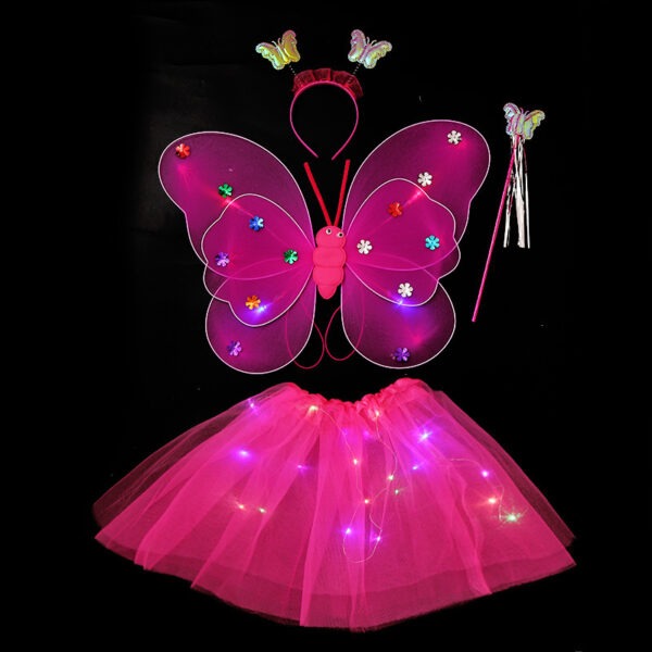 Déguisement papillon rose fuchsia aile et jupette à LED, jupette froufrou lumière LED, ensemble jupette petite fille 2-6ans, facile a enfiler, costume enfant petit prix pas cher, magnifique ensemble LED, serre tête papillon, baguette, carnaval, fête école, Noel, enfant, accessoires, costume, taille 2-6ans, fête costumée, cadeau, enfant déguisé, rêves, imagination,