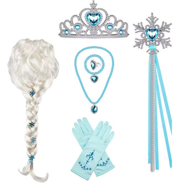 Lot accessoires princesse Elsa la reine des neiges, perruque blanche, petite fille 2-6ans, costume enfant petit prix pas cher, baguette, couronne, bijoux, collier, bracelet, gant, carnaval, fête école, Noel, enfant, costume la reine des glaces, taille 2,3,4,5,6ans, fête costumée, idée cadeau anniversaire, enfant déguisé, rêves,