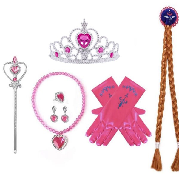 Lot accessoires princesse rose fuchsia petite fille 2-6ans, baguette, tresse, bijoux, couronne, enfant, accessoires bonne qualité petit prix pas cher, carnaval, fête école, Noel, enfant, costume princesse, taille 2,3,4,5,6ans, fête costumée, cadeau, enfant déguisé, rêves, imagination,