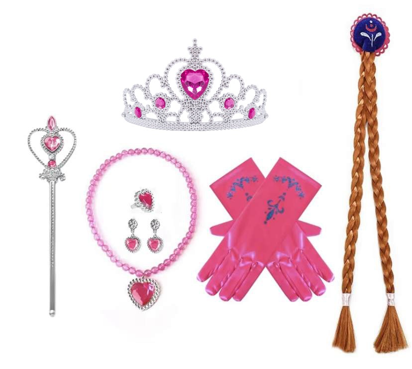 Lot accessoires princesse rose fuchsia petite fille 2-6ans, baguette, tresse, bijoux, couronne, enfant, accessoires bonne qualité petit prix pas cher, carnaval, fête école, Noel, enfant, costume princesse, taille 2,3,4,5,6ans, fête costumée, cadeau, enfant déguisé, rêves, imagination,