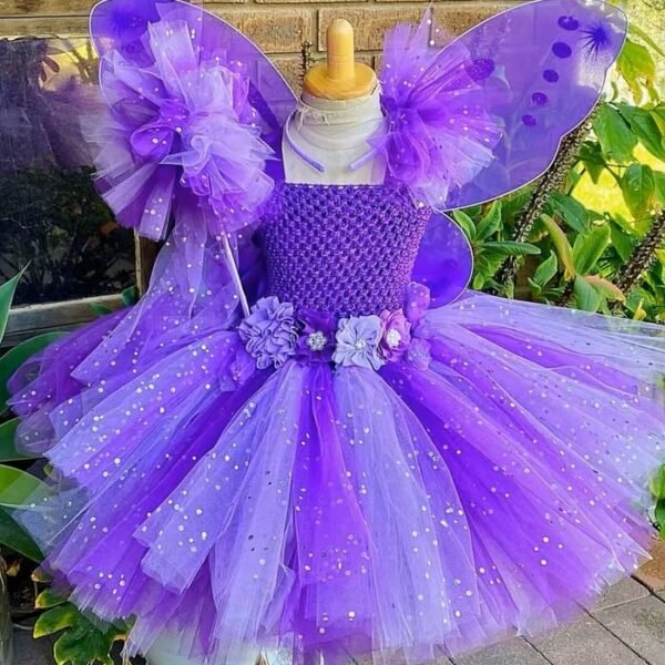 Déguisement petite fille magnifique robe princesse violette aile de papillon, jupe tutu fée, anniversaire déguisé, accessoires princesse, baguette, serre tête costume bonne qualité pas cher petit prix, taille 2,3,4,5,6,7,8,9,10ans, fête costumée, thème robe papillon, idée cadeau, enfant déguisé, carnaval, fête école, monde féerique, Noel, rêves,